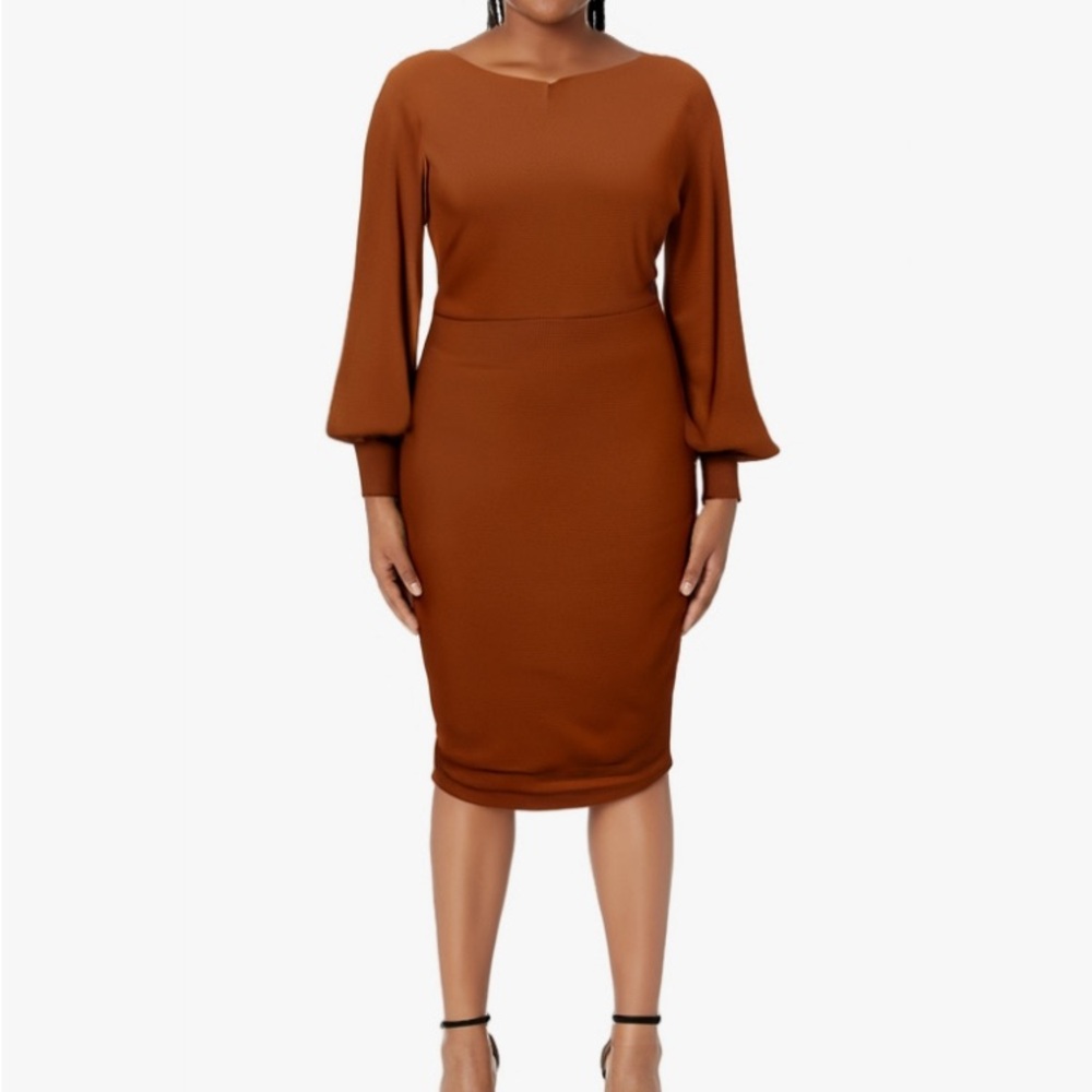 MIROL Women's Long Puff Sleeve Ribbed Knit Oversized Pullover Sweater Dress